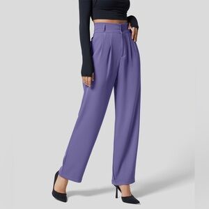 Halara High Waisted Zipper Pocket Shirred Straight Leg Work Pants Medium Purple